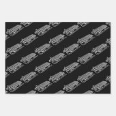 ミニマルな赤い濃い緑と黒いサンタのそり ラッピングペーパーシート (正面3)