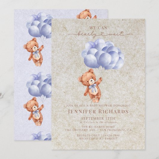 ミニマルな赤ちゃんシャワー | 心から待つ 招待状 (正面/裏面)