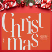 ミニマルな赤とベージュのタイポグラフィのクリスマス ポストカード