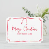 ミニマルな赤と白の弓かわいいメリークリスマス カード (スタンド正面)