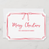 ミニマルな赤と白の弓かわいいメリークリスマス カード (正面)