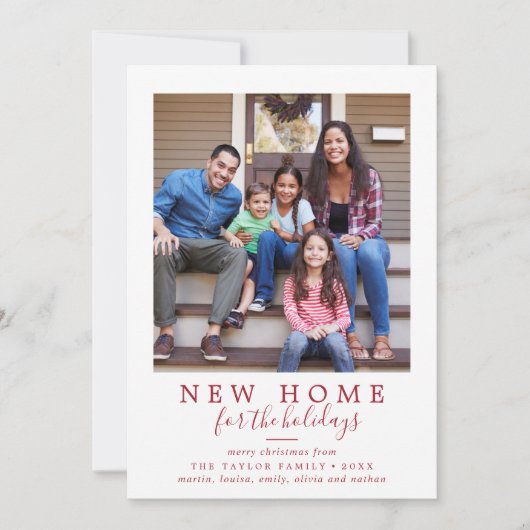 ミニマルな赤の新しい家のための休日の写真 シーズンカード (正面)