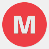 ミニマルな赤地に白のモノグラムイニシャル ラウンドシール (正面)