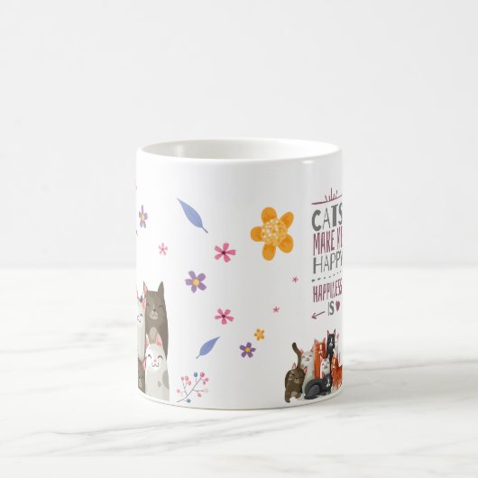 ミニマルな遊び猫スマイルかわいい コーヒーマグカップ (中央)