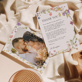 ミニマルな野生の花の結婚写真 サンキューカード