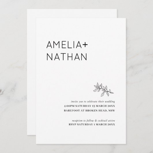 ミニマルな野草葉結婚式招待状 招待状 (正面/裏面)