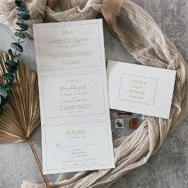 ミニマルな金ゴールド結婚写真の全てを1つに 三つ折り招待状