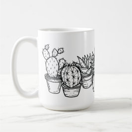 ミニマルな鉢植えサボテン - ブラックインクのボタニカル コーヒーマグカップ