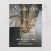 ミニマルな青い秋写真結婚式の日付を保存 案内ポストカード (正面)