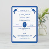 ミニマルな青と白のカスタム卒業 招待状 (スタンド正面)