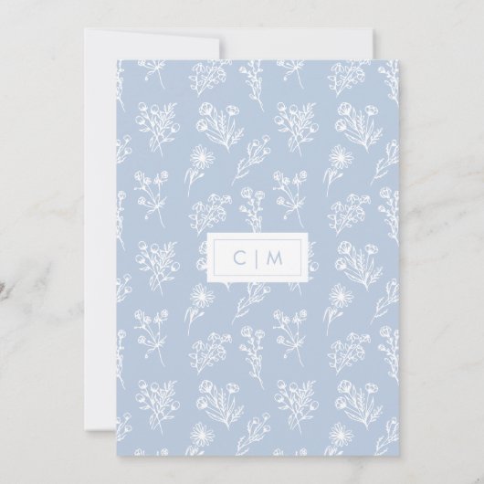 ミニマルな青と白の花のパタ結婚ーン 招待状 (裏面)