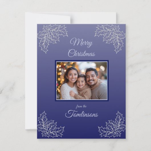 ミニマルな青の植物写真クリスマス シーズンカード (正面)