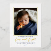 ミニマルな青の白い写真愛 |ライトハヌカー 箔シーズンカード (正面)