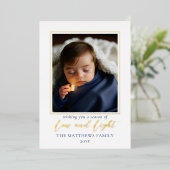 ミニマルな青の白い写真愛 |ライトハヌカー 箔シーズンカード (立ち正面)