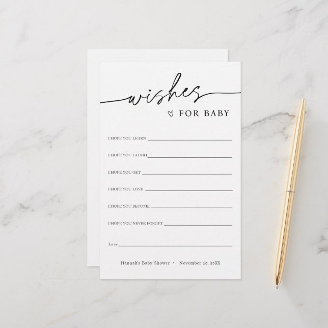 ミニマルな願い事のベビーカード (正面/裏面インサイチュ)