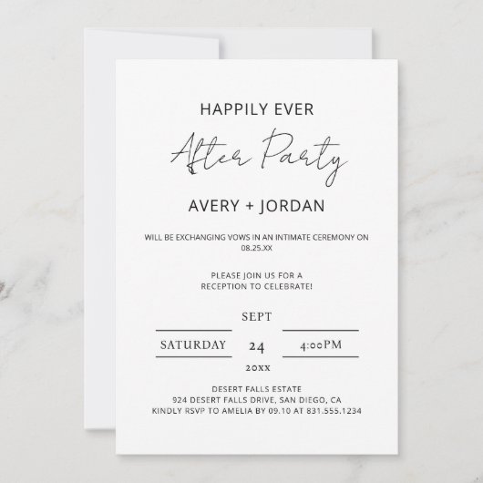 ミニマルな駆け落ちパーティーの後ずっと幸せに 招待状 (正面)