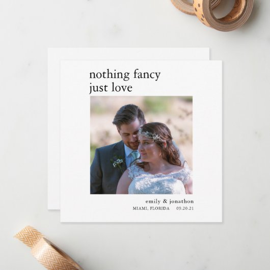 ミニマルな駆け落ち写真発表 ノートカード (正面/裏面インサイチュ)