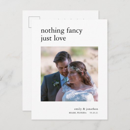 ミニマルな駆け落ち発表写真 案内ポストカード (正面/裏面)