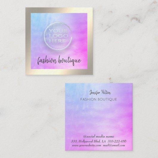 ミニマルな高級金ゴールドホログラフィカスタムックのロゴ スクエア名刺 (正面/裏面)