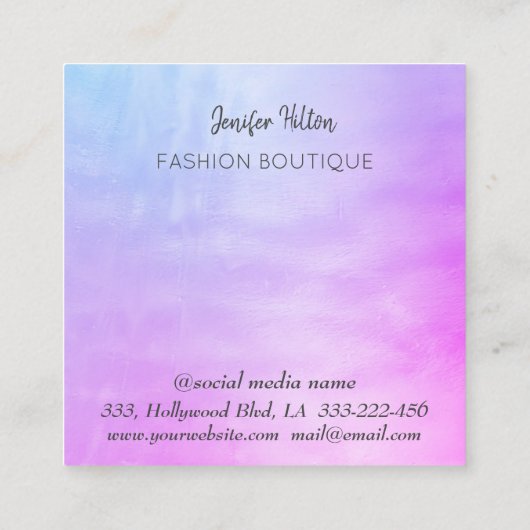 ミニマルな高級金ゴールドホログラフィカスタムックのロゴ スクエア名刺 (裏面)