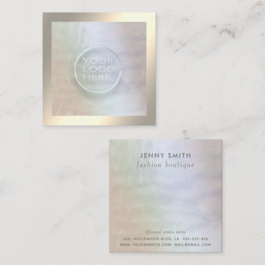 ミニマルな高級金ゴールドホログラフィカスタムーのロゴマークsqu スクエア名刺 (正面/裏面)