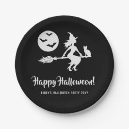 ミニマルな魔女の少女 黒と白のハロウィンパーティー ペーパープレート