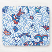 ミニマルな魚と波 マウスパッド (正面)