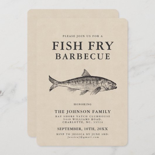 ミニマルな魚揚げ物のパーティーによってカスタマイズ招待状 招待状 (正面/裏面)