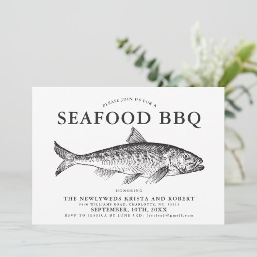 ミニマルな魚揚げ物のパーティーによってカスタマイズ招待状 招待状 (スタンド正面)