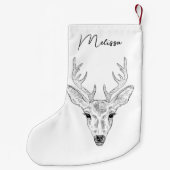 ミニマルな鹿のヘッドラインアートスケッチ（名前あり） スモールクリスマスストッキング (裏面)