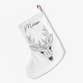 ミニマルな鹿のヘッドラインアートスケッチ（名前あり） スモールクリスマスストッキング (裏面 (吊り時))