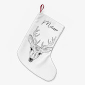 ミニマルな鹿のヘッドラインアートスケッチ（名前あり） スモールクリスマスストッキング (正面 (吊り時))