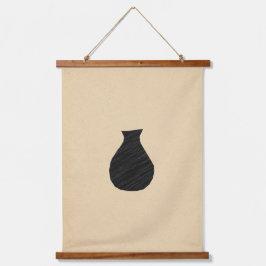 ミニマルな黒い花瓶 吊り下げ型タペストリー