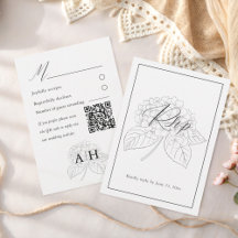 ミニマルな黒と白のアジサイの結婚式RSVP