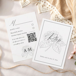 ミニマルな黒と白のアジサイの結婚式RSVP 出欠カード