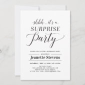 ミニマルな黒と白のサプライズ退職パーティー 招待状 (正面)