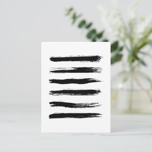 ミニマルな黒と白のブラシストローク ポストカード (スタンド正面)