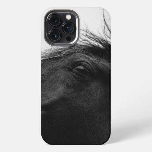 ミニマルな黒と白の馬の肖像画 乗馬愛好家 iPhoneケース (裏面)