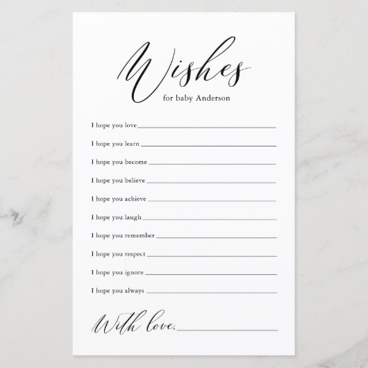 ミニマルな黒の書道の願いをベビーカード (正面)