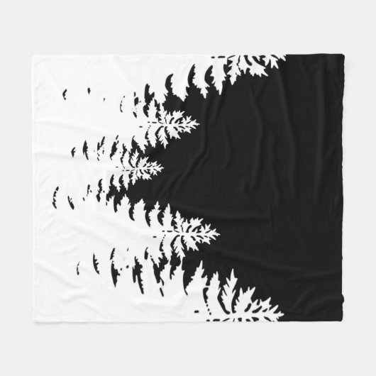ミニマルな黒松と白松のシルエット フリースブランケット (正面(横))