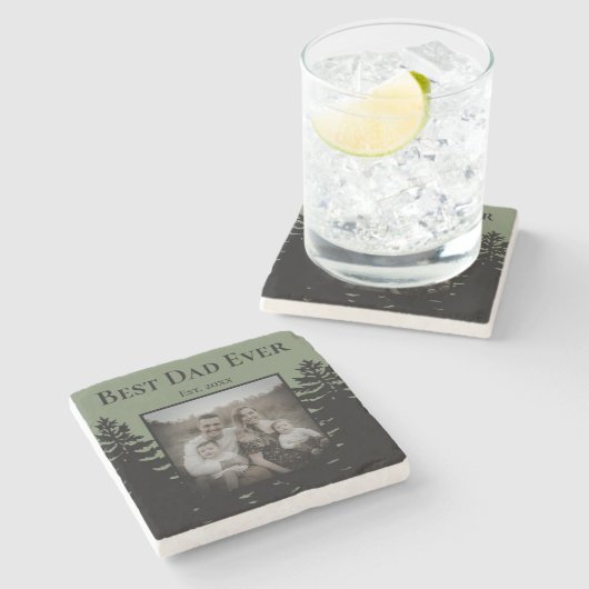 ミニマルな黒松のシルエットをパーソナライズ ストーンコースター (横)