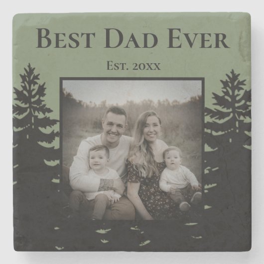 ミニマルな黒松のシルエットをパーソナライズ ストーンコースター (正面)