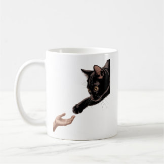 ミニマルな黒猫と人間のつながり マグカップ