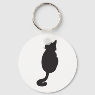 ミニマルな黒猫シルエット キーホルダー