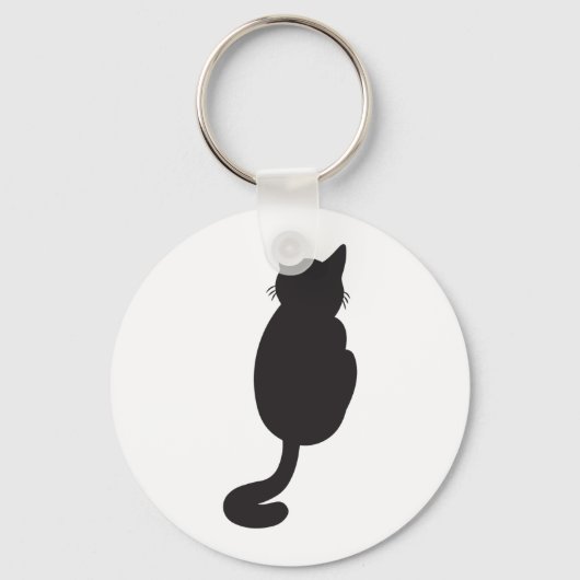 ミニマルな黒猫シルエット キーホルダー (正面)