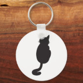 ミニマルな黒猫シルエット キーホルダー (正面)
