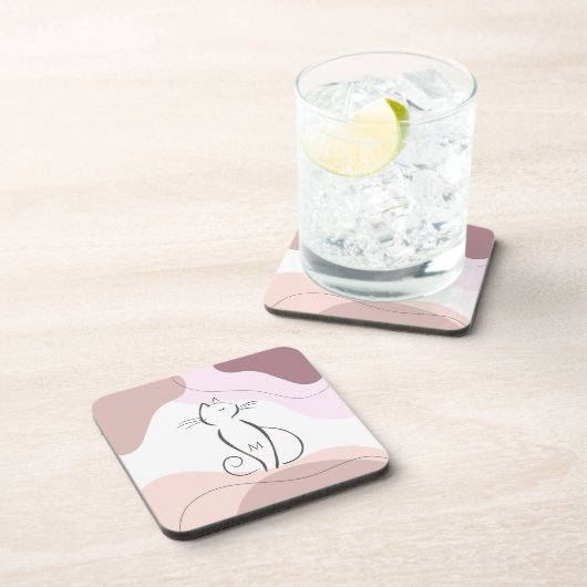 ミニマルな黒猫ボホオーガニックシェイプズモノグラム コースター (右側)