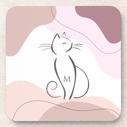 ミニマルな黒猫ボホオーガニックシェイプズモノグラム コースター (正面)