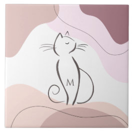 ミニマルな黒猫ボホオーガニックシェイプズモノグラム タイル