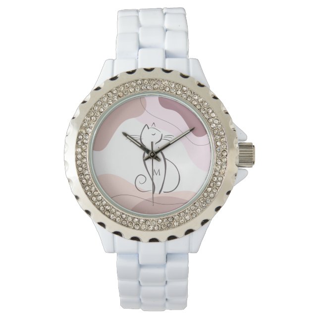 ミニマルな黒猫ボホオーガニックシェイプズモノグラム 腕時計 (正面)